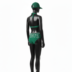 ชุดบิกินี่ผู้หญิงสีเขียวมรกต ผ้าไนลอนผสมสแปนเด็กซ์แบบริบ พรีเมียม GSM พร้อมโลโก้คริสตัลแบบรีดร้อน - Product Image 5