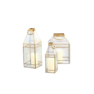 Wholesale Nordic Gold Metal Glass <b>Candle</b> <b>Lantern</b> Set Modern Faceted Geometric Hanging <b>Lanterns</b> For Wedding Table Centerpiece - Product Image 2
