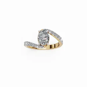 แหวนเพชรเม็ดเดี่ยวทรงรีและทรงกลม ทองคำขาว 18K เพชรเพาะเลี้ยง สำหรับผู้หญิง หรูหรา ได้รับการรับรองจาก IGI สำหรับขายส่งและส่งออกจากอินเดีย - Product Image 1