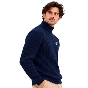 Pull col roulé côtelé bleu marine pour homme, manches longues, chaud et décontracté, tricoté, idéal pour l'hiver - Product Image 2