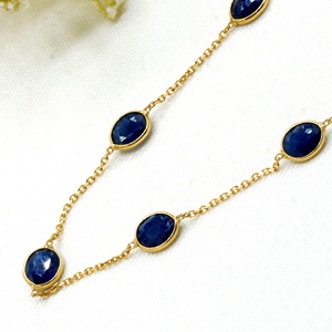 Pulsera Minimalista de Oro Amarillo Sólido de 18k con Zafiro Azul Natural, Joyería de Moda, Regalo para Fiestas, Venta al por Mayor - Product Image 3