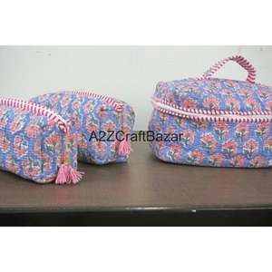 Sac de voyage et de maquillage multifonctionnel en coton rayé fait main, avec fermeture éclair, poignée souple, écologique et tendance, pour la vente en gros - Product Image 3