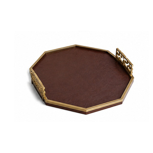 Bandeja Ovalada de Cuero para Servir con Asas de Latón, Color Verde Oscuro Sólido, Acabado Metálico Pulido, Grado Comercial, Apta para Lavavajillas - Product Image 3