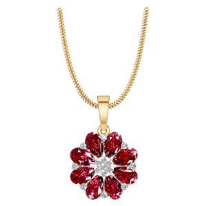 Collar de piedra natal de Julio para mujer, colgante de flor de Rubí, chapado en oro de 14K/18K, corte de pera, racimo de diamantes, colgantes finos blancos - Product Image 3