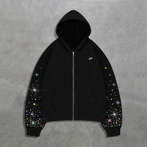 Sudadera con capucha y cremallera de algodón grueso con pedrería de colores, estilo urbano para hombre, personalización de marca, suministro al por mayor - Product Image 4