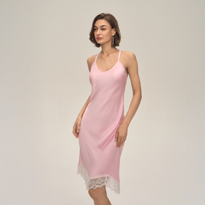 Casual Dresses Solid Color Satin Lace Trim Natural Summer Thermal Backless Nightgown White Lace Sleepwear - Product Image 3