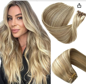 Extensiones de Cabello Humano Remy Indio Rubio Natural, Base de Seda, Doble Trama, 100% Densidad, HD Transparente - Product Image 1