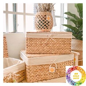 Panier de rangement rectangulaire fait main en jacinthe d'eau, organisateur polyvalent pour la maison, le salon, la chambre et le bureau - Product Image 1