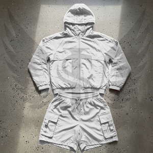 Nylon Windbreaker Set Suit Nylon Tracksuit <b>Button</b> up Jacket and Windbreaker Short Set Boxy Fit <b>Shirt</b> with Shorts Men - Product Image 1