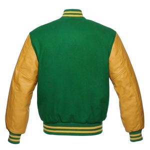 Chaqueta Varsity Verde Bomber de Diseño Personalizado de Alta Calidad al por Mayor, Chaqueta con Mangas Doradas - Product Image 6