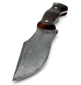 Cuchillo de Hoja Fija de Acero de Damasco Hecho a Mano, Cuchillo Utilitario con Mango de Madera de Burl Oscura Personalizado, Herramienta EDC - Product Image 3