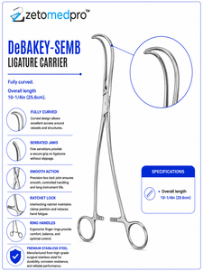 Porta Ligaduras DeBAKEY SEMB, Completamente Curvado, Longitud Total 10-1/4in (25.6cm), Instrumento Quirúrgico ZETOMEDPRO - Product Image 2