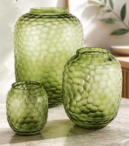 <b>Red</b> Glass <b>Vase</b> Set with Horizontal Ridges for Tabletop Decoration Minimalist Artistic Design - Product Image 5
