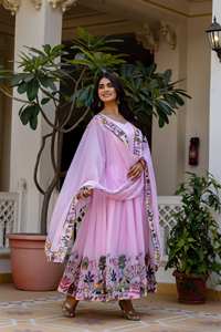 Elegante Vestido Largo de Georgette Sintética con Bordado Intenso y Dupatta para Fiestas y Bodas - Product Image 3