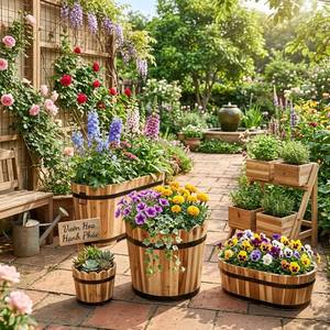 Jardinière en bois d'acacia festonné, écologique, durable, moderne, pour plantes d'intérieur/extérieur, support pour fleurs de jardin - Product Image 5