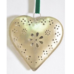 Gold <b>Heart</b> Shape Metal Wall <b>Hanging</b> Ornament With Floral Pattern For Home Decor Valentine's Day Love Theme Traditional Design - Product Image 1