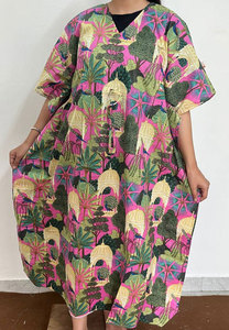 Elegante Vestido Kaftán de Algodón con Estampado Floral para Mujer, Diseño Holgado, Sensación Cómoda y Estilo Contemporáneo Chic - Product Image 3