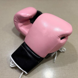 Nouvel ensemble de gants de boxe professionnels rose et noir en cuir de vachette véritable de haute qualité, à lacets, pour adultes - Product Image 3