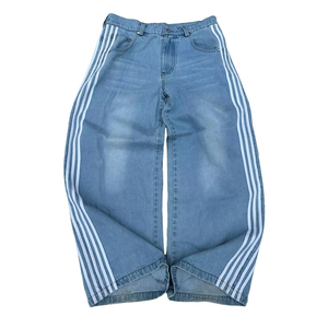 Wholesale Men's Baggy Denim Trousers, Retro Casual Style, Cotton Multi-Pocket Wide Leg Jeans Floor Length - Product Image 2