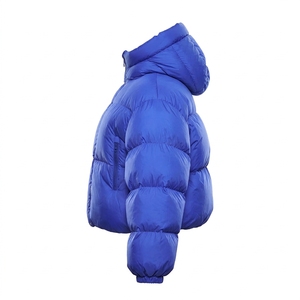 Chaqueta de plumón con capucha para hombre, cortavientos, azul sólido, gruesa, corta, con cremallera, abrigo de invierno - Product Image 2