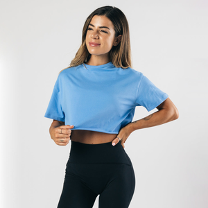 Camiseta Corta Informal de Algodón 100% para Mujer, Venta al por Mayor, Cuello Redondo, Color Gris Jaspeado, Manga Corta, Transpirable, de Secado Rápido - Product Image 4