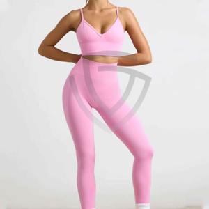 Ensemble soutien-gorge et legging à taille élastique, haute qualité, sans couture, 2 pièces pour femmes - Product Image 2