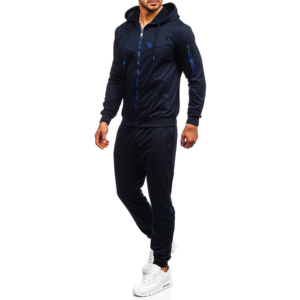 Ensemble de survêtement unisexe bleu marine à capuche, manches longues, fermeture éclair, sportif, respirant, en polyester écologique, léger, pour l'hiver - Product Image 3