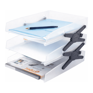 Sysmax 3-Tier Translucent Plastic File <b>Tray</b> Desk Organizer for <b>Office</b> Document Storage - Product Image 1