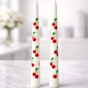 Bougies coniques en cire de soja et paraffine peintes à la main, parfum cerisier et rose, création artistique universelle pour Noël et anniversaires - Product Image 1