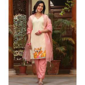 Ensemble de costume en mousseline de soie peinte à la main pour femmes Urmila, disponible en taille XS - Product Image 3