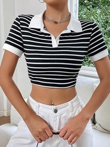 Polo court décontracté haut de gamme pour femme, en coton doux imprimé, à manches courtes, style streetwear tendance - Product Image 1