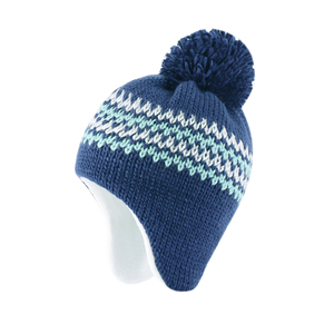 Navy Knit Beanie Hat with Pom Pom and Striped <b>Neck</b> <b>Warmer</b> Scarf Set Unisex Casual Adults - Product Image 6