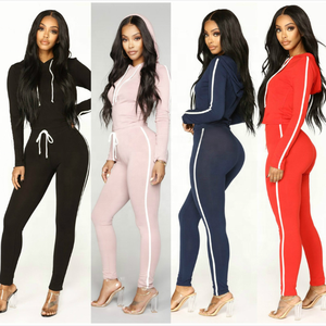 Venta al por mayor de chándal de mujer de alta calidad de algodón de LICRA profesional unisex diseño personalizado Logo liso flaco lado raya chándal - Product Image 6