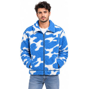 Chaqueta de forro polar Sherpa azul camuflado para hombre, con cuello vuelto, cierre de cremallera, informal, para invierno. - Product Image 2