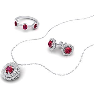 REYES Precio al por Mayor, Juego de Anillos y Aretes de Plata de Ley 925 para Mujer, con Rubí Natural, Joyería Nupcial - Product Image 2