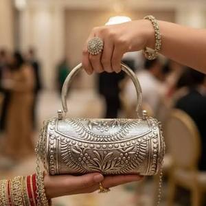 Premium Brass Metal Handbag Clutch <b>Silver</b> With Elegant Design For Women Wedding Party And <b>Evening</b> Wear By HAND MADE CRAFT - Product Image 1