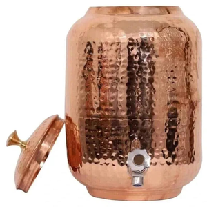 Distributeur d'eau en cuivre martelé avec couvercle et robinet amovibles – Contenant de boissons traditionnel pour la maison, l'hôtel et le restaurant - Product Image 1