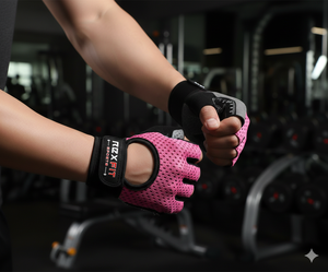 Rexfit Half Finger Gym <b>Gloves</b> Black <b>Silk</b> Adjustable Wrist Strap Hook and Loop Closure Weight Lifting Unisex Non-Slip - Product Image 1