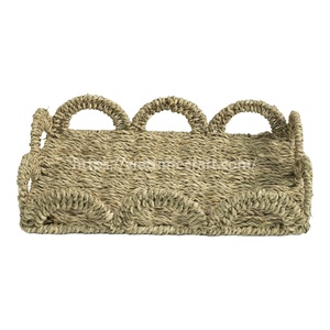Plateau de rangement rustique en forme de pétoncle, plateau en osier naturel en forme de pétoncle, panier décoratif artisanal pour la nourriture, le thé et le petit-déjeuner - Product Image 2
