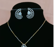 Stylish Golden Finish Pendent Necklace Set With <b>Earrings</b> <b>Beautiful</b> AD Stones Look Necklace for Party Wear For Women - Product Image 2