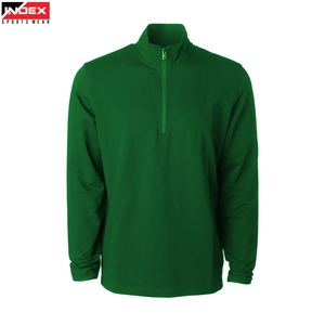 INDEX SPORTS WEAR Sudadera de Forro Polar Verde para Hombre, Cierre de Cremallera de un Cuarto, Corte Regular, Color Sólido, Deportiva, Manga Larga, para Otoño - Product Image 1