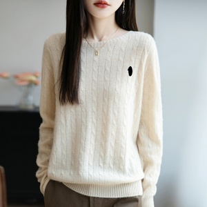 Suéter de Punto Blanco para Mujer, Manga Larga, Cuello Redondo, Color Sólido, Invierno, 100% Acrílico, Antipilling, Corte Regular - Product Image 2