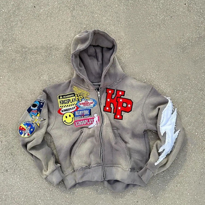 Sudadera con capucha de algodón 100% orgánico con cremallera y parche de logotipo personalizado, estilo streetwear de alto gramaje, fabricante, proveedor OEM - Product Image 2