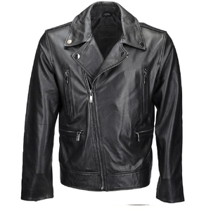 Veste de moto chauffante en cuir véritable noir pour homme, imperméable, fermeture éclair, col rabattable, coupe classique, hiver, personnalisable - Product Image 1
