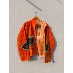 Veste en velours orange, veste à doublure en coton cousue à la main, veste brodée ouzbèke, veste bohème chic, veste décontractée pour femmes - Product Image 4