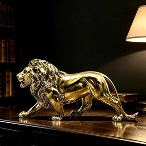 Figura de León Dorado sobre Base Rectangular, Decoración para Mesa, Adorno para el Hogar, Escultura de León Resistente para el Hogar - Product Image 3