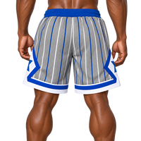 Shorts de sport en maille rayée gris et bleu roi PBS pour hommes, collection D9, taille à cordon, athlétiques, pour le basketball et l'entraînement