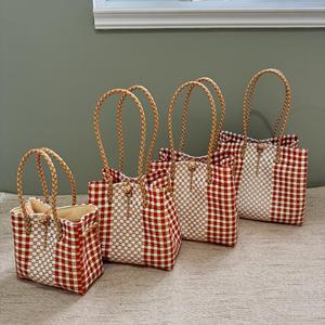 Ensemble de sacs fourre-tout tissés à carreaux pour femmes, sacs à main à motif noir et blanc, poignées en corde, design écologique, prix d'usine Indonésie - Product Image 2