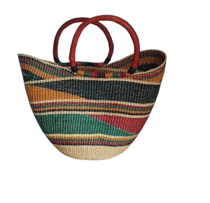 Magnifique sac fourre-tout en jonc de mer fait main avec poignée en cuir marron, motif queue d'hirondelle, rayures multicolores, sac de plage estival, nouveauté - Product Image 3