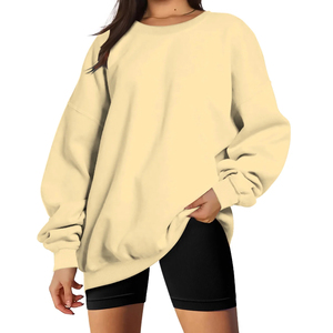Women Oversized Solid Color Drop-Shoulder Sweatshirt Long Sleeve O-Neck Knitted Cotton Breathable Winter Wear - Product Image 1